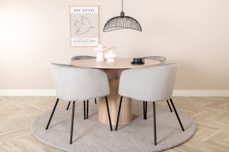 Bianca, Berit – Ensemble repas rond – Blanchi – Table : ⌀110 Chaise : 55 x 78 x 55 cm