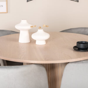 Bianca, Berit – Ensemble repas rond – Blanchi – Table : ⌀110 Chaise : 55 x 78 x 55 cm