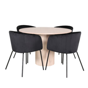 Bianca, Berit – Ensemble repas rond – Blanchi – Table : ⌀110 Chaise : 55 x 78 x 55 cm