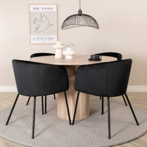Bianca, Berit – Ensemble repas rond – Blanchi – Table : ⌀110 Chaise : 55 x 78 x 55 cm