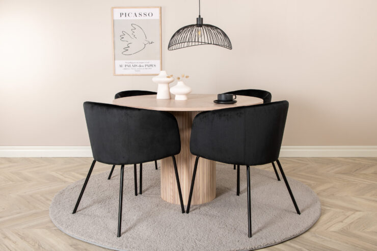 Bianca, Berit – Ensemble repas rond – Blanchi – Table : ⌀110 Chaise : 55 x 78 x 55 cm