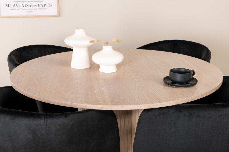 Bianca, Berit – Ensemble repas rond – Blanchi – Table : ⌀110 Chaise : 55 x 78 x 55 cm