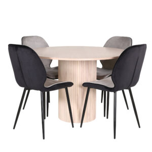 Bianca, Emma – Ensemble repas rond – Blanchi – Table : ⌀110 Chaise : 57 x 89 x 47 cm