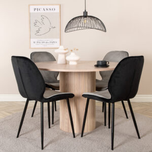 Bianca, Emma – Ensemble repas rond – Blanchi – Table : ⌀110 Chaise : 57 x 89 x 47 cm