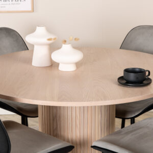 Bianca, Emma – Ensemble repas rond – Blanchi – Table : ⌀110 Chaise : 57 x 89 x 47 cm