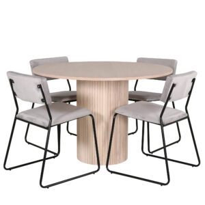 Bianca, Kenth – Ensemble repas rond – Blanchi – Table : ⌀110 Chaise : 52 x 76 x 40 cm