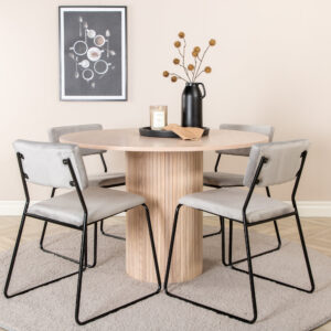 Bianca, Kenth – Ensemble repas rond – Blanchi – Table : ⌀110 Chaise : 52 x 76 x 40 cm