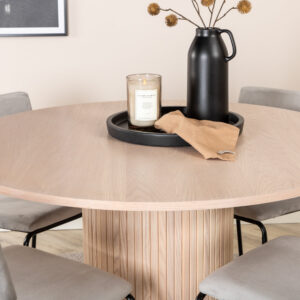 Bianca, Kenth – Ensemble repas rond – Blanchi – Table : ⌀110 Chaise : 52 x 76 x 40 cm