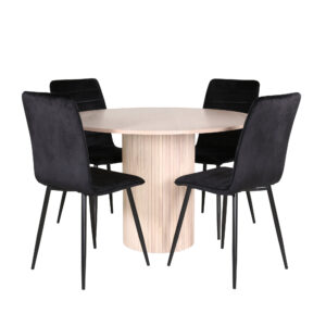 Bianca, Windu – Ensemble repas rond – Blanchi – Table : ⌀110 Chaise : 49 x 94 x 43 cm