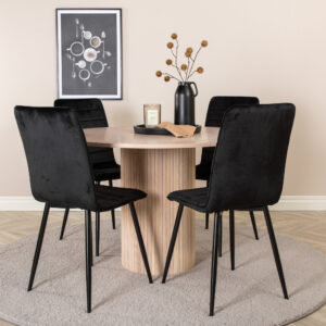 Bianca, Windu – Ensemble repas rond – Blanchi – Table : ⌀110 Chaise : 49 x 94 x 43 cm