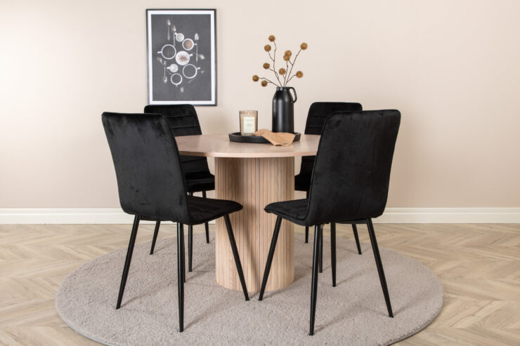 Bianca, Windu – Ensemble repas rond – Blanchi – Table : ⌀110 Chaise : 49 x 94 x 43 cm