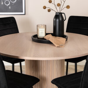 Bianca, Windu – Ensemble repas rond – Blanchi – Table : ⌀110 Chaise : 49 x 94 x 43 cm