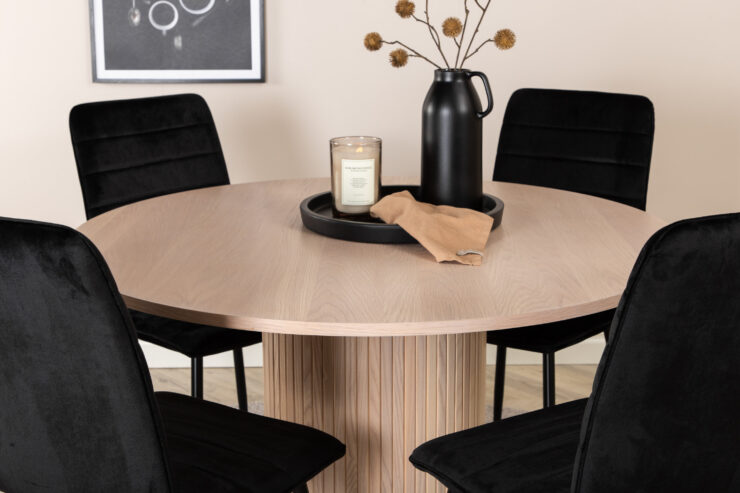 Bianca, Windu – Ensemble repas rond – Blanchi – Table : ⌀110 Chaise : 49 x 94 x 43 cm