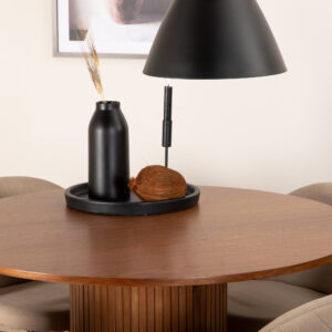 Bianca, Velvet – Ensemble repas rond – Noyer – Table : ⌀110 Chaise : 57 x 76,5 x 50 cm