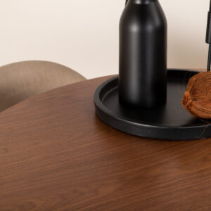Bianca, Velvet – Ensemble repas rond – Noyer – Table : ⌀110 Chaise : 57 x 76,5 x 50 cm