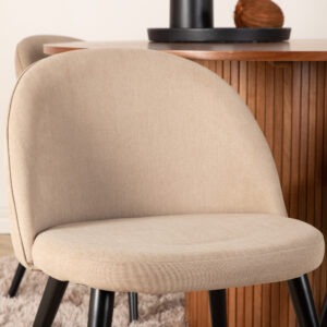 Bianca, Velvet – Ensemble repas rond – Noyer – Table : ⌀110 Chaise : 57 x 76,5 x 50 cm
