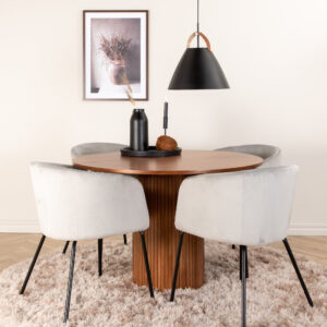 Bianca, Berit – Ensemble repas rond – Noyer – Table : ⌀110 Chaise : 55 x 78 x 55 cm