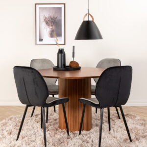 Bianca, Emma – Ensemble repas rond – Noyer – Table : ⌀110 Chaise : 57 x 89 x 47 cm