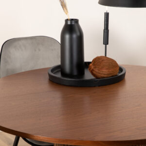 Bianca, Emma – Ensemble repas rond – Noyer – Table : ⌀110 Chaise : 57 x 89 x 47 cm