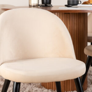 Bianca, Velvet – Ensemble repas rond – Noyer – Table : ⌀110 Chaise : 57 x 76,5 x 50 cm