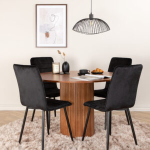Bianca, Windu – Ensemble repas rond – Noyer – Table : ⌀110 Chaise : 49 x 94 x 43 cm