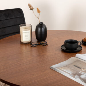 Bianca, Windu – Ensemble repas rond – Noyer – Table : ⌀110 Chaise : 49 x 94 x 43 cm
