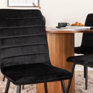 Bianca, Windu – Ensemble repas rond – Noyer – Table : ⌀110 Chaise : 49 x 94 x 43 cm