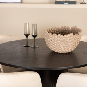 Bianca, Berit – Ensemble repas rond – Noir – Table : ⌀110 Chaise : 55 x 78 x 55 cm