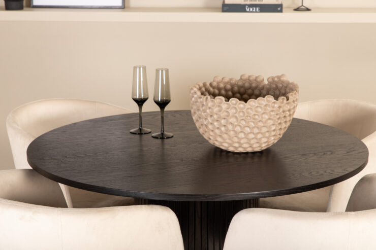 Bianca, Berit – Ensemble repas rond – Noir – Table : ⌀110 Chaise : 55 x 78 x 55 cm