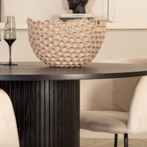 Bianca, Berit – Ensemble repas rond – Noir – Table : ⌀110 Chaise : 55 x 78 x 55 cm
