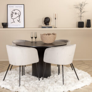 Bianca, Berit – Ensemble repas rond – Noir – Table : ⌀110 Chaise : 55 x 78 x 55 cm