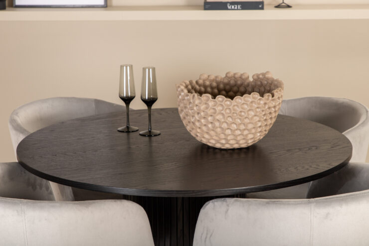 Bianca, Berit – Ensemble repas rond – Noir – Table : ⌀110 Chaise : 55 x 78 x 55 cm