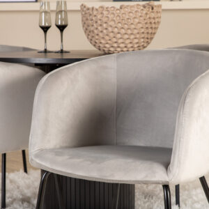 Bianca, Berit – Ensemble repas rond – Noir – Table : ⌀110 Chaise : 55 x 78 x 55 cm