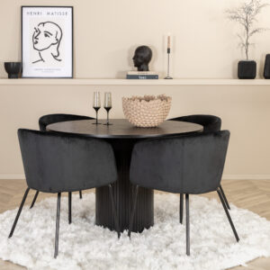 Bianca, Berit – Ensemble repas rond – Noir – Table : ⌀110 Chaise : 55 x 78 x 55 cm
