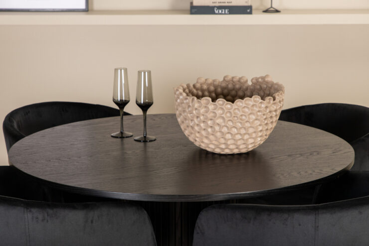 Bianca, Berit – Ensemble repas rond – Noir – Table : ⌀110 Chaise : 55 x 78 x 55 cm