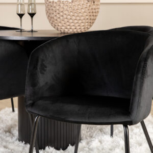 Bianca, Berit – Ensemble repas rond – Noir – Table : ⌀110 Chaise : 55 x 78 x 55 cm
