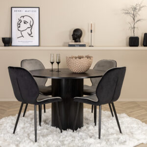 Bianca, Emma – Ensemble repas rond – Noir – Table : ⌀110 Chaise : 57 x 89 x 47 cm