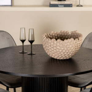 Bianca, Emma – Ensemble repas rond – Noir – Table : ⌀110 Chaise : 57 x 89 x 47 cm