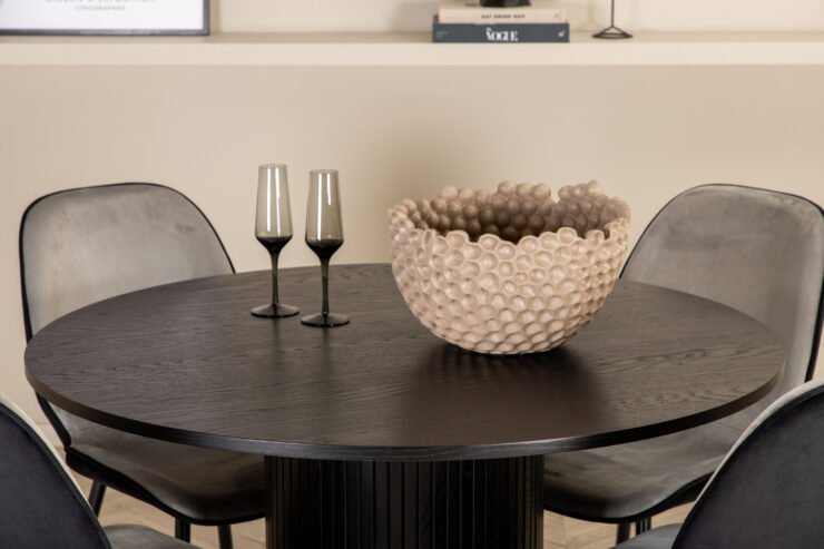 Bianca, Emma – Ensemble repas rond – Noir – Table : ⌀110 Chaise : 57 x 89 x 47 cm