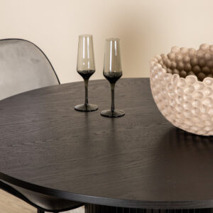 Bianca, Emma – Ensemble repas rond – Noir – Table : ⌀110 Chaise : 57 x 89 x 47 cm