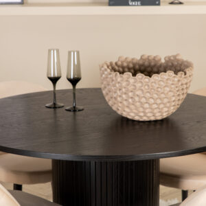 Bianca, Velvet – Ensemble repas rond – Noir – Table : ⌀110 Chaise : 57 x 76,5 x 50 cm
