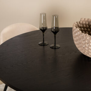 Bianca, Velvet – Ensemble repas rond – Noir – Table : ⌀110 Chaise : 57 x 76,5 x 50 cm