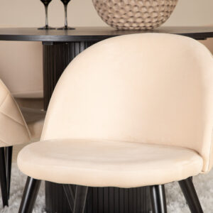 Bianca, Velvet – Ensemble repas rond – Noir – Table : ⌀110 Chaise : 57 x 76,5 x 50 cm