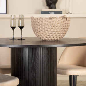 Bianca, Velvet – Ensemble repas rond – Noir – Table : ⌀110 Chaise : 57 x 76,5 x 50 cm