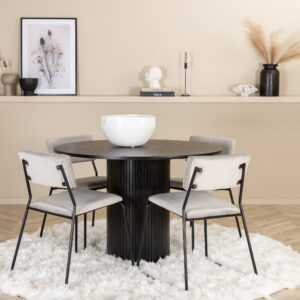 Bianca, Kenth – Ensemble repas rond – Noir – Table : ⌀110 Chaise : 52 x 76 x 40 cm