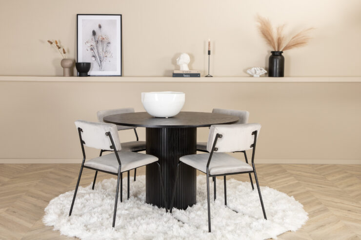 Bianca, Kenth – Ensemble repas rond – Noir – Table : ⌀110 Chaise : 52 x 76 x 40 cm
