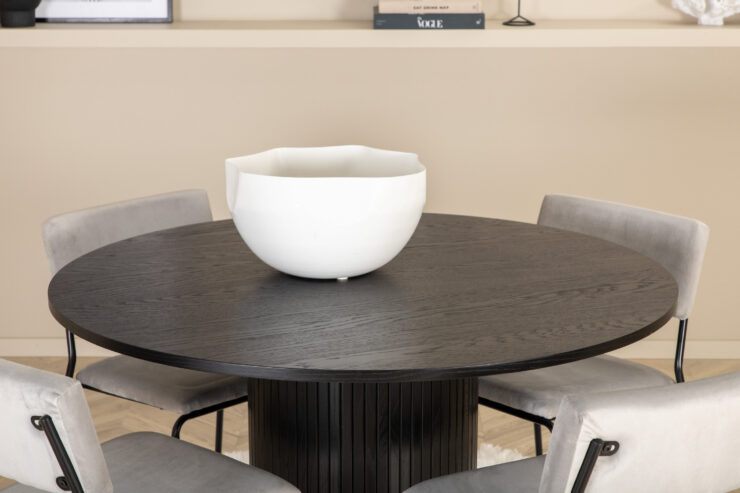 Bianca, Kenth – Ensemble repas rond – Noir – Table : ⌀110 Chaise : 52 x 76 x 40 cm