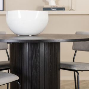 Bianca, Kenth – Ensemble repas rond – Noir – Table : ⌀110 Chaise : 52 x 76 x 40 cm