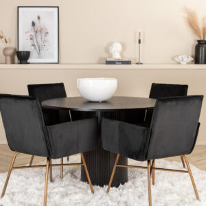 Bianca, Petra – Ensemble repas rond – Noir – Table : ⌀110 Chaise : 60 x 87 x 57 cm