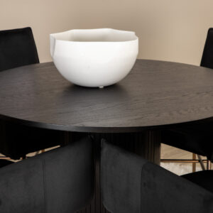Bianca, Petra – Ensemble repas rond – Noir – Table : ⌀110 Chaise : 60 x 87 x 57 cm